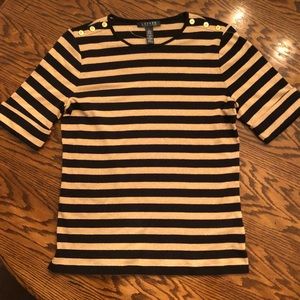 Ralph Lauren Black & Gold Striped Top Size Large